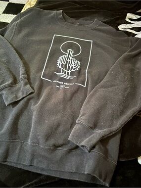 Black Crewneck Sweater with Cactus Graphic